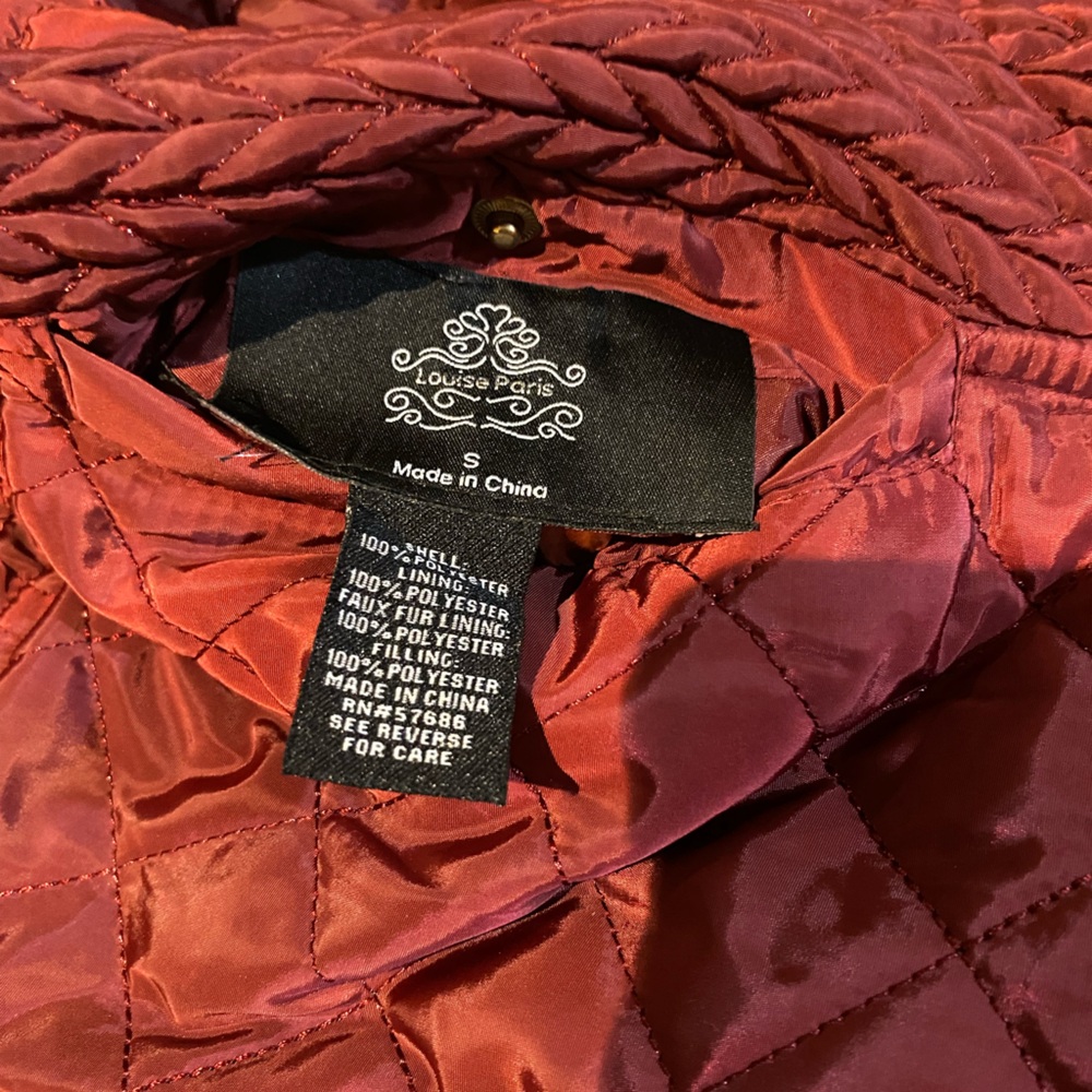 Louis Paris Burgundy Quilted and Animal Fur Print Reversible Vest - Picture 10 of 10
